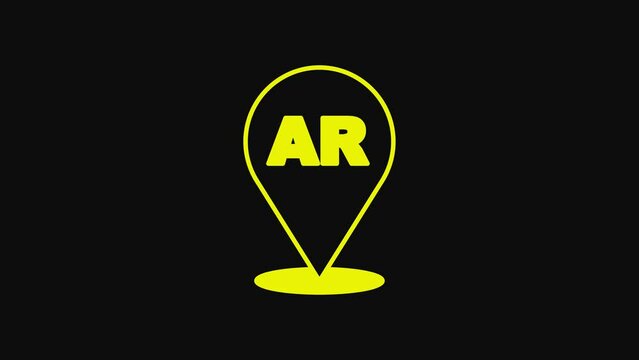 Yellow Augmented reality AR icon isolated on black background. Virtual futuristic wearable devices. 4K Video motion graphic animation