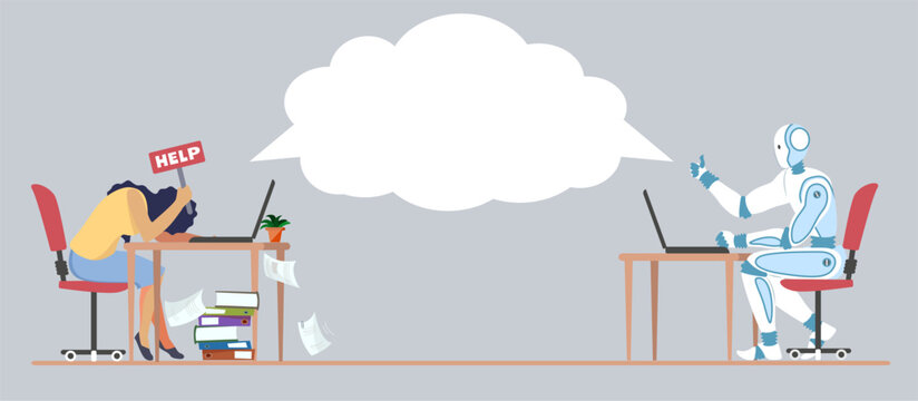 Robot at support service, helpline assistance vector