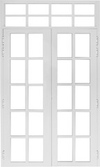 Real vintage house door window frame isolated on white background