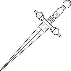 Hand drawn dagger. Isolated vector illustration with a sharp dagger in vintage, retro style. Element for tattoo sketch or print
