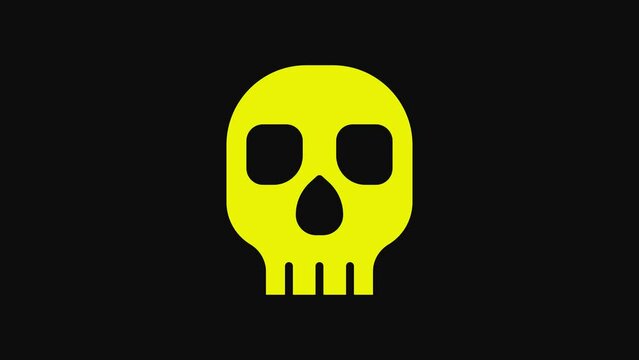 Yellow Skull icon isolated on black background. Happy Halloween party. 4K Video motion graphic animation