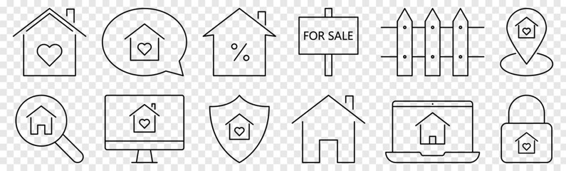 Real estate lines icon set. Vector illustration isolated on transparent background