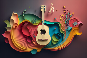 Fototapeta premium Generative AI of music in paper art style. 