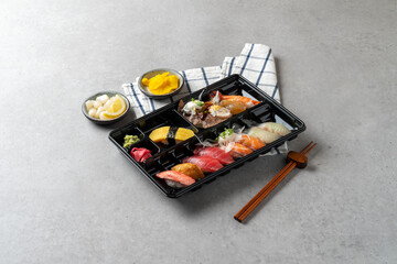 Korean food dish Assorted Fish Sushi Assorted Fish Sushi Lunch Box