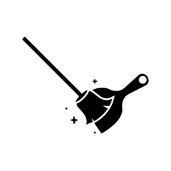 Dustpan, broom, cleaning, vector icon. Floor cleaning objects black and white silhouettes