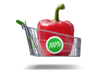 Flying shopping cart with fresh vegetable