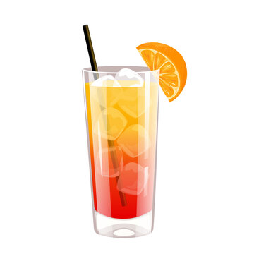 Cocktail "Sex on the beach", a summer tropical alcoholic drink.Refreshing cocktail with a slice of orange.Vector illustration on a white background.