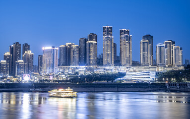 Fototapeta premium Night view of buildings in Nan'an District, Chongqing, China