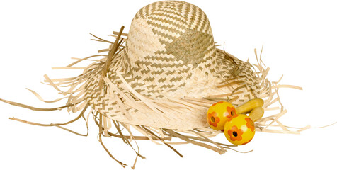 Straw Hat with Mexican Rattles - Isolated
