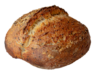 Fresh whole grain sourdough bread with flax seeds on a white background, healthy food concept unleavened bread, isolate.