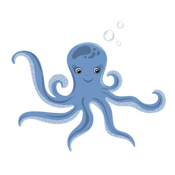 Funny octopus cartoon. Marine dweller. Concept of sea and ocean life. Vector illustration