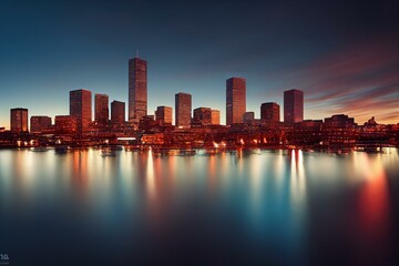 Fototapeta na wymiar Boston Skyline at Night. Generative AI