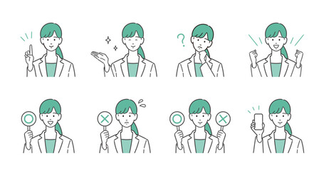案内・紹介・説明する働く女性のイラストセット