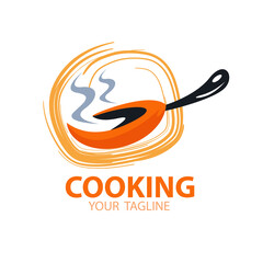 Cooking pan smoke flame logo