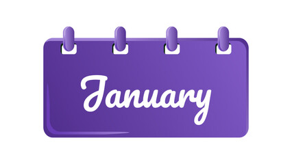 January. Month of the year on spiral calendar page, vector illustration in trendy style with matching color theme. Editable graphic resources for many purposes.