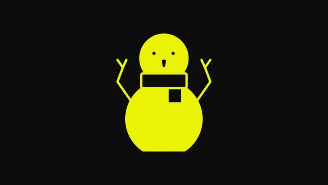 Yellow Christmas snowman icon isolated on black background. Merry Christmas and Happy New Year. 4K Video motion graphic animation