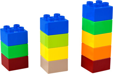 Many colorful plastic block toys