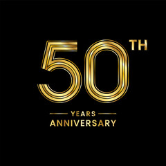 50th  Anniversary logo design with golden numbers and text for anniversary celebration event, invitation, wedding, marriage, greeting card, banner, poster, flyer, brochure. Logo Vector Template
