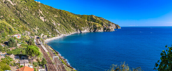 Fototapeta na wymiar Train in Cinque Terre, Italy at summer