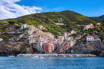 Fototapeta na wymiar Cinque Terre coast with Riomaggiore village in Italy