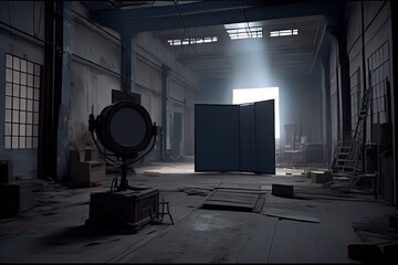Naklejka na ściany i meble Filming set in a gloomy dark interior, generative AI