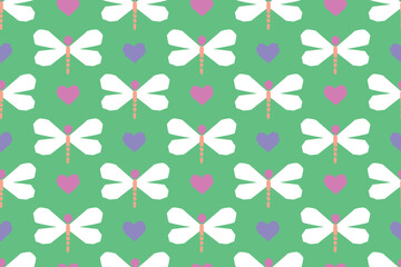 BUTTERFLY WITH HEARTS BACKGROUND SEAMLESS PATTERN VECTOR