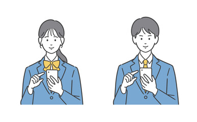 スマホの操作をする男子学生と女子学生のイラスト