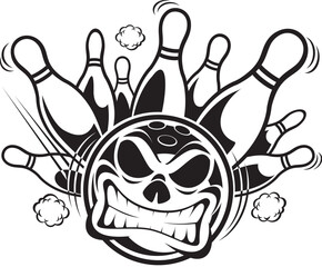 human skull bowling ball striking bowling pins