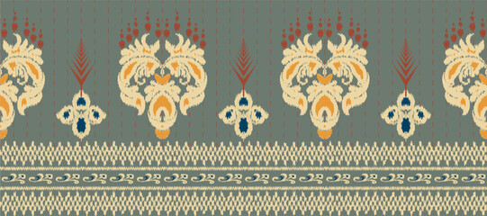 African Ikat paisley embroidery. Batik Textile ikat stripes seamless pattern digital vector design for Print saree Kurti Borneo Fabric border brush stylish
