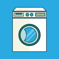 Washing machine. Doing the laundry. Washing the clothes. Housework and chores. Batroom equipment. Vector image