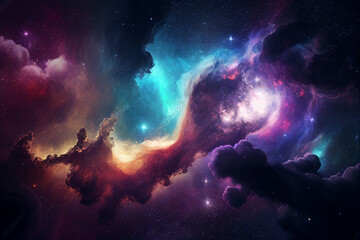 Fototapeta na wymiar Abstract outer space endless nebula galaxy background. Generative Ai