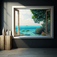 View of the ocean through big window
