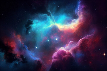 Fototapeta na wymiar Abstract outer space endless nebula galaxy background. Generative Ai