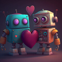 robot with hearts