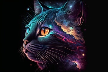 Galaxy cat portrait, Generative AI