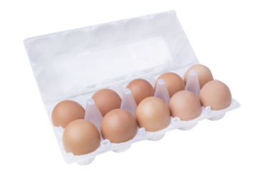 eggs in plastic tray isolated on white background
