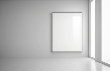 Empty frame mockup on the wall, clean light minimalist design. Generative AI.