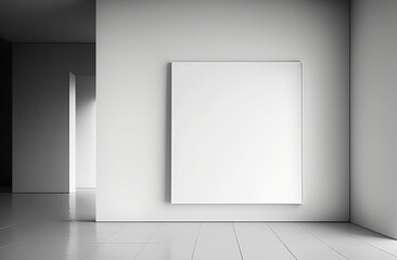 Empty frame mockup on the wall, clean light minimalist design. Generative AI.