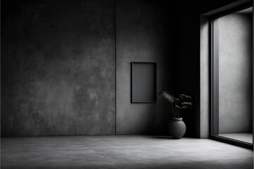 Dark and gray abstract cement wall and studio room interior texture for display products, wall background.