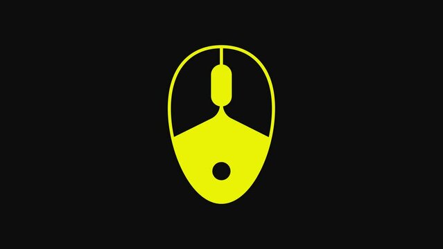 Yellow Computer mouse gaming icon isolated on black background. Optical with wheel symbol. 4K Video motion graphic animation