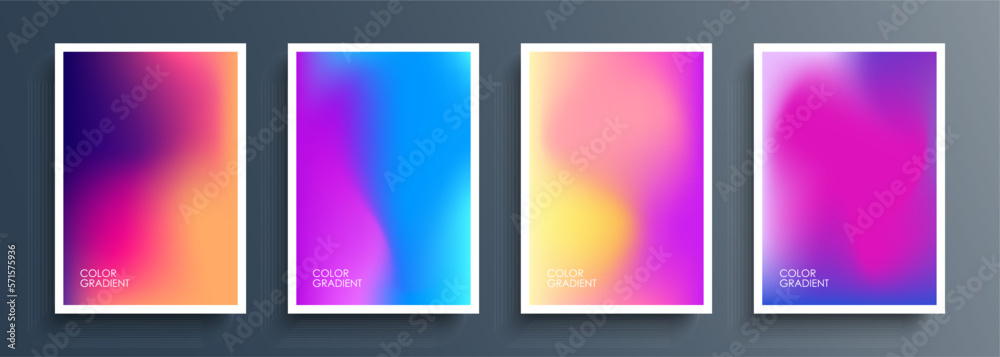 Poster set of blurred backgrounds with vibrant color gradients. bright graphic templates collection for bro