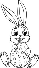 Cartoon Easter Bunny with Egg for Coloring Page. Easter Vector Illustration Bunny with Egg