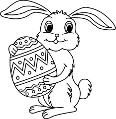 Cute Easter Bunny with Egg for Coloring Page. Easter Vector Illustration Bunny with Egg
