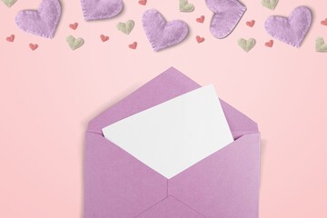 Set of colored hearts and blank card.
