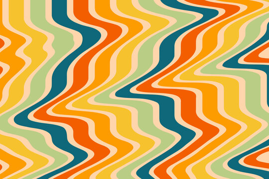 1970s Retro pattern groovy trippy. Wavy abstract groovy Background. Seventies Style. Hippie Aesthetic 60s, 70s, 80s style. Wavy Swirl Pattern. Vector Illustration, Flat Design