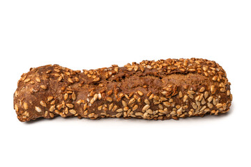 Loaf of bread with sunflower seeds isolated on a white background.