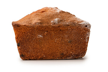 A cupcake with raisins isoalted on a white background.