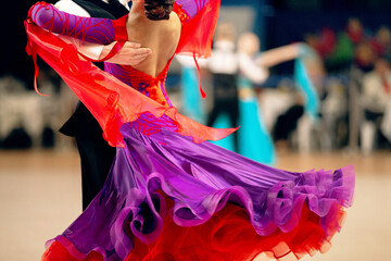 couple of dancers dancing waltz in dancesport competition - obrazy, fototapety, plakaty