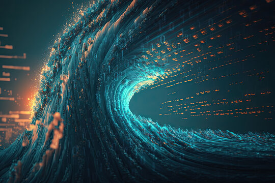 Datenflut, eine digitale Welle aus Informationen und Daten, Generative KI