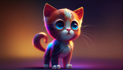 The Illustration of a cute colorful kitten. Generative AI.